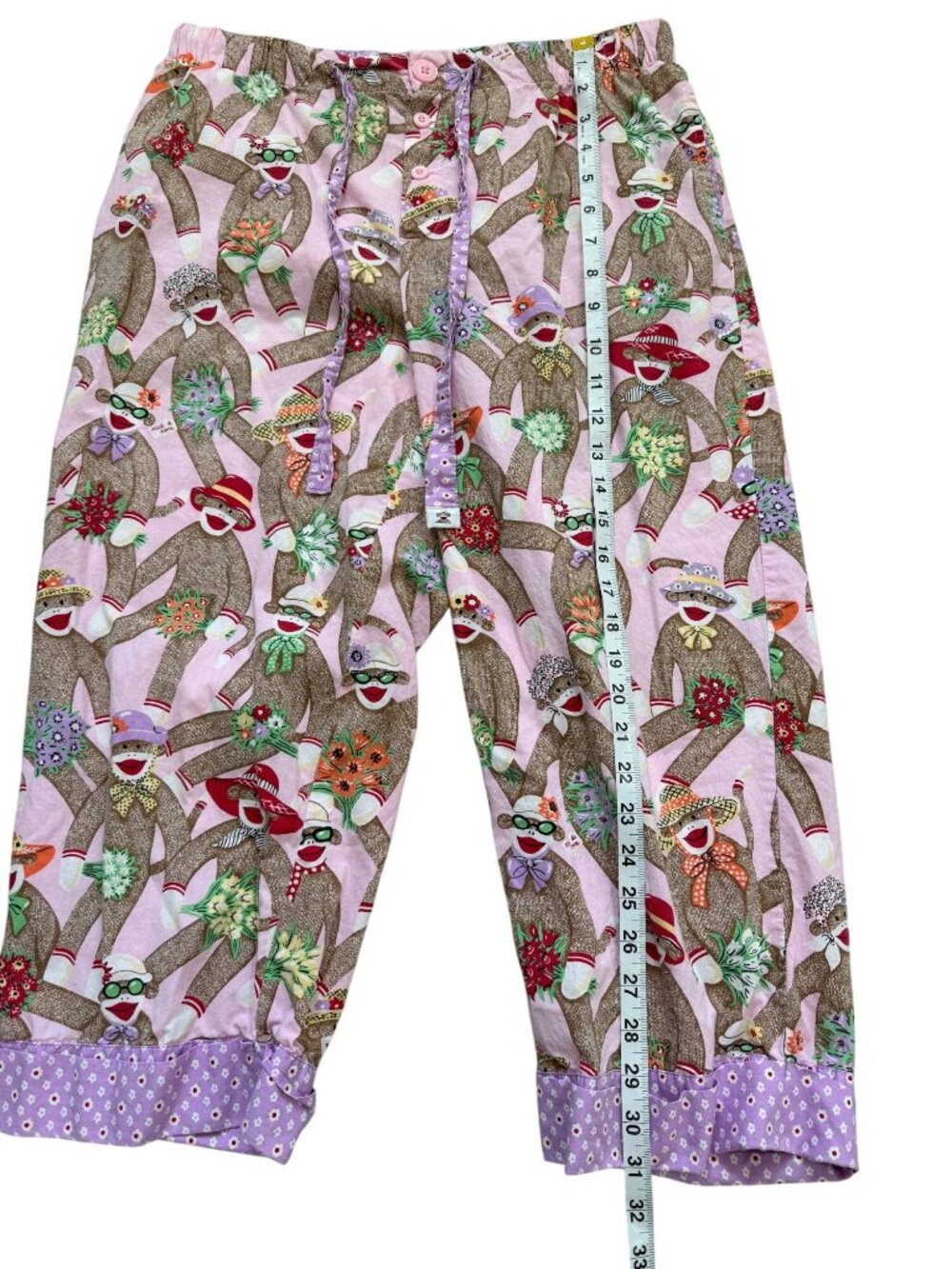 Nick & Nora Women Size S Capri Pajama Pant Sock Monkey Pink Purple Floral Cotton - Picture 5 of 7